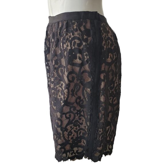 Ann Taylor Loft Womens Sheer Black Lace Pencil Skirt Scalloped Hem Lined Size 2 - Picture 4 of 9